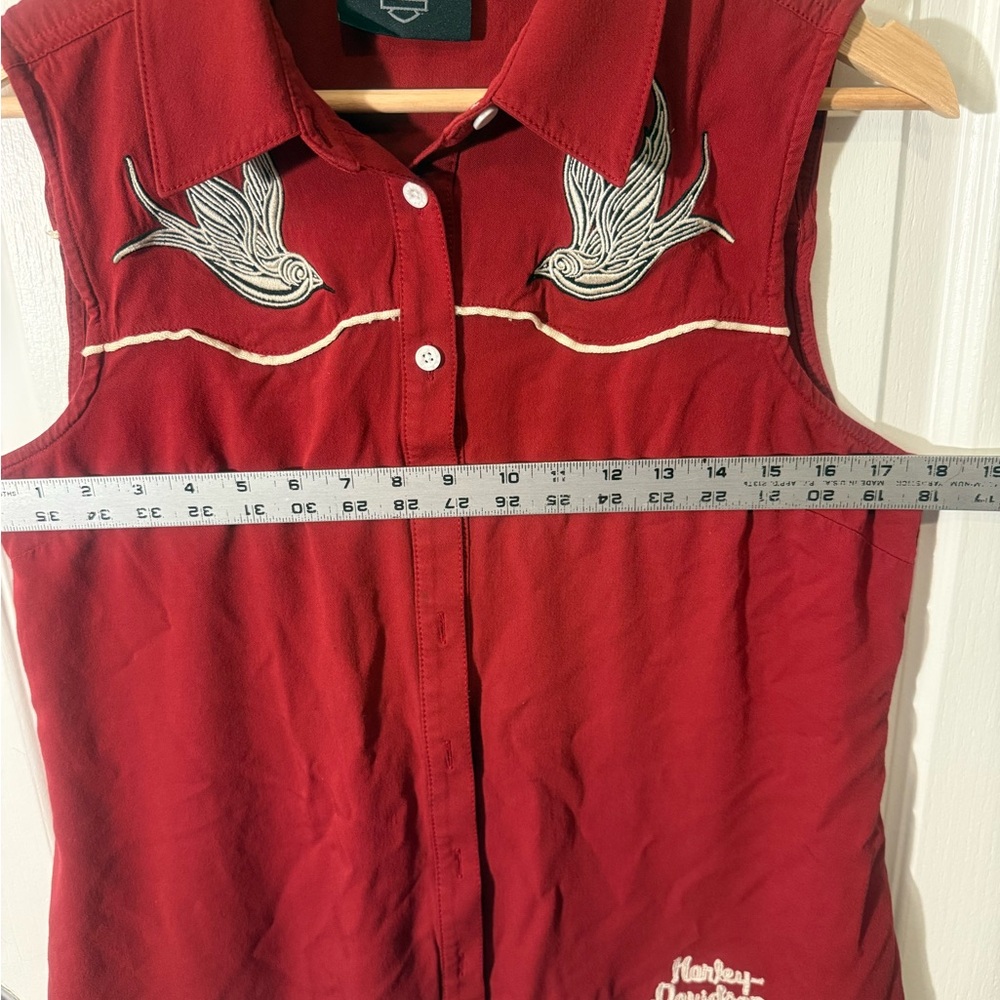 Harley Davidson Red Sleeveless Top with Embroidery- Size M - Picture 6 of 7